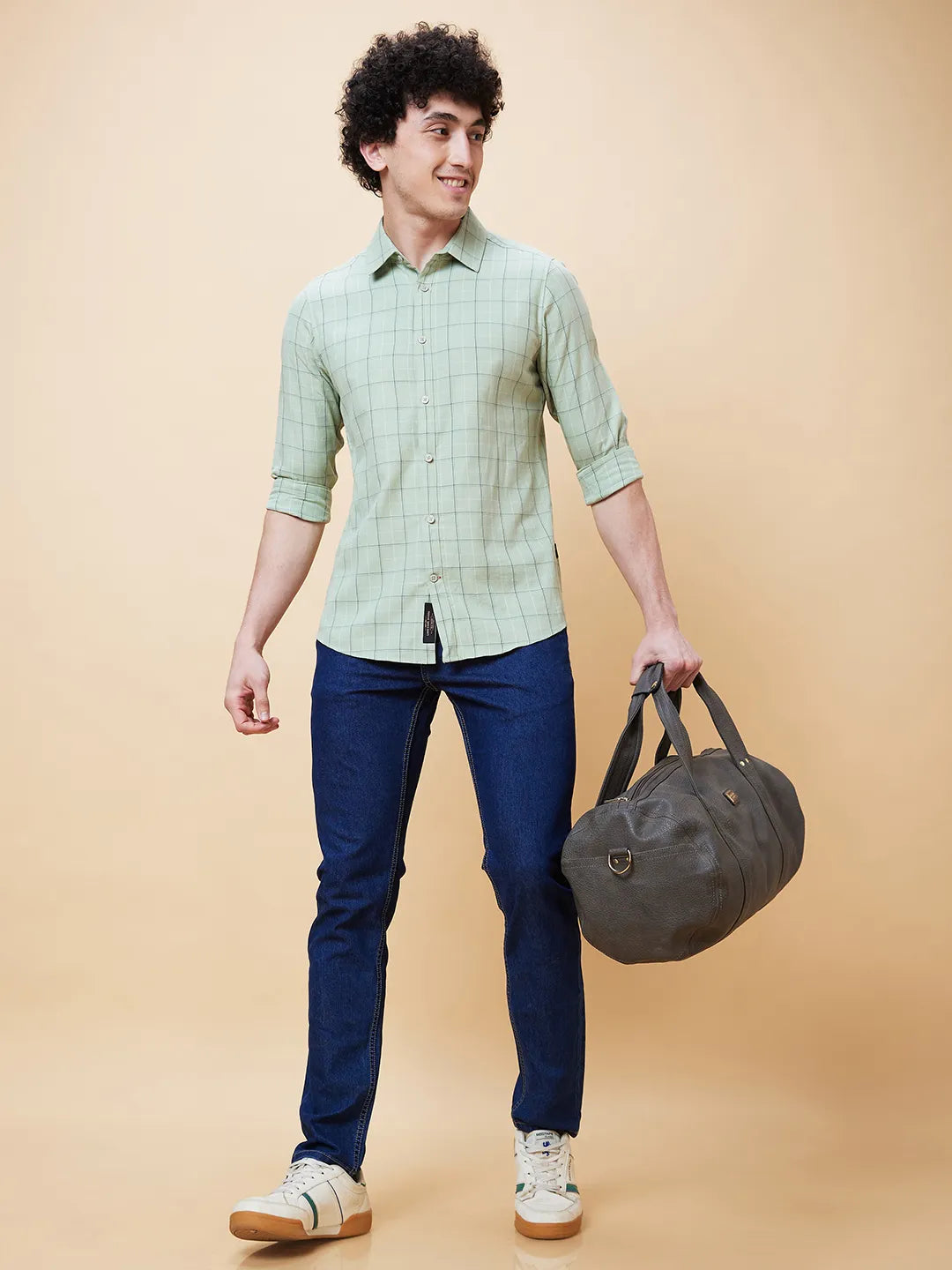 Olive Slim Straight Fit Regular Collar Long Sleeves Men's Shirt by Being Human Clothing