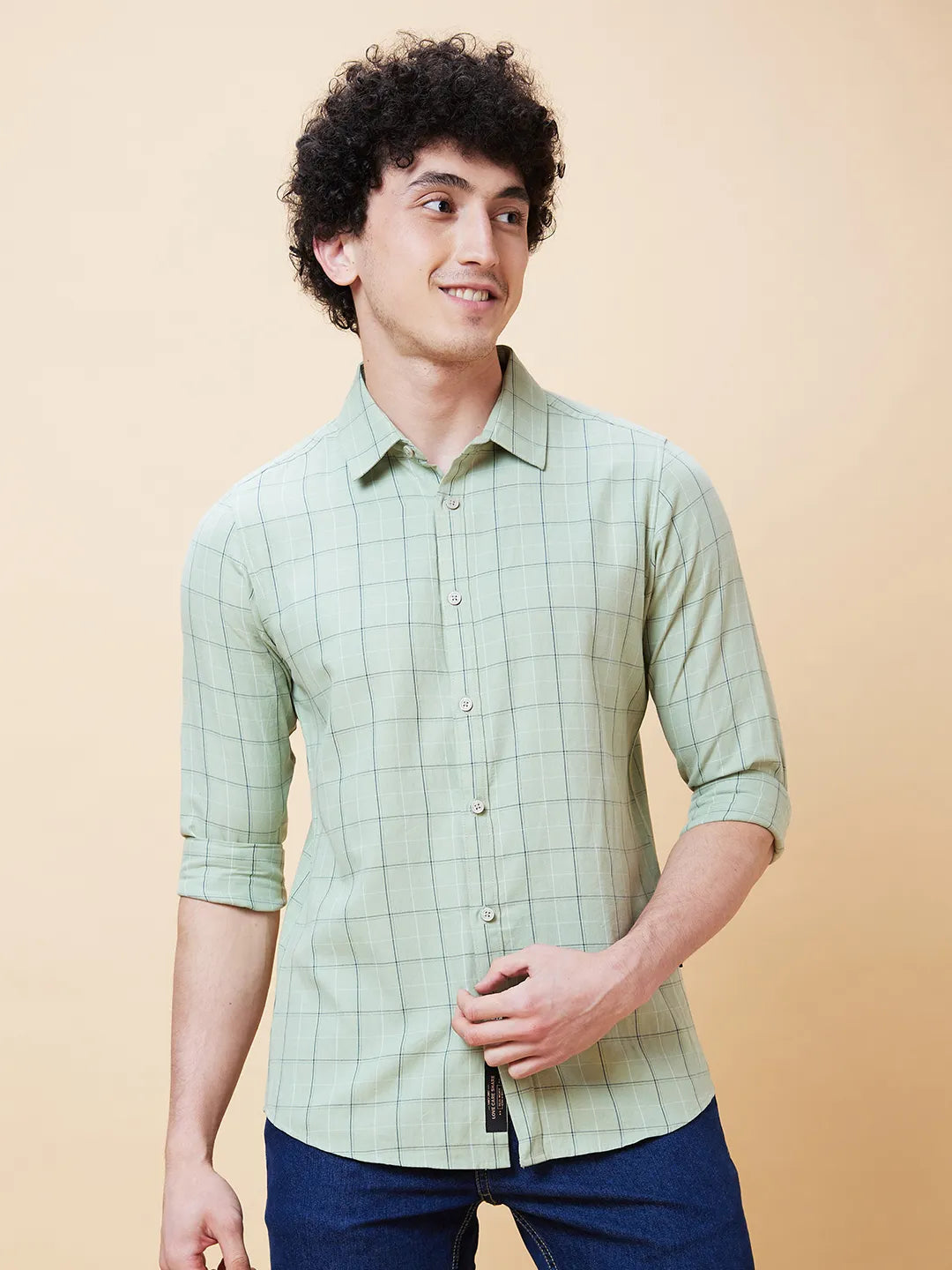 Olive Slim Straight Fit Regular Collar Long Sleeves Men's Shirt by Being Human Clothing