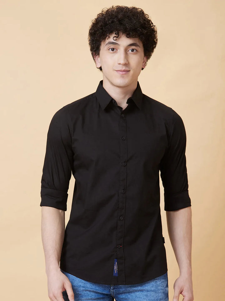 Black Slim Straight Fit Regular Collar Long Sleeves Men's Shirt by Being Human Clothing