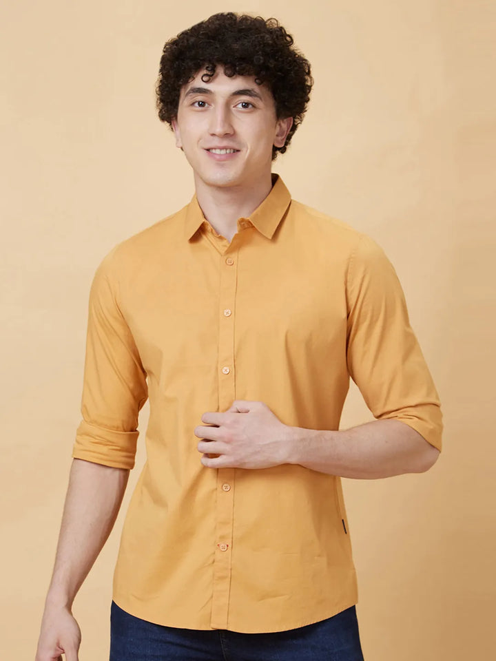 Yellow Slim Straight Fit Regular Collar Long Sleeves Men's Shirt by Being Human Clothing