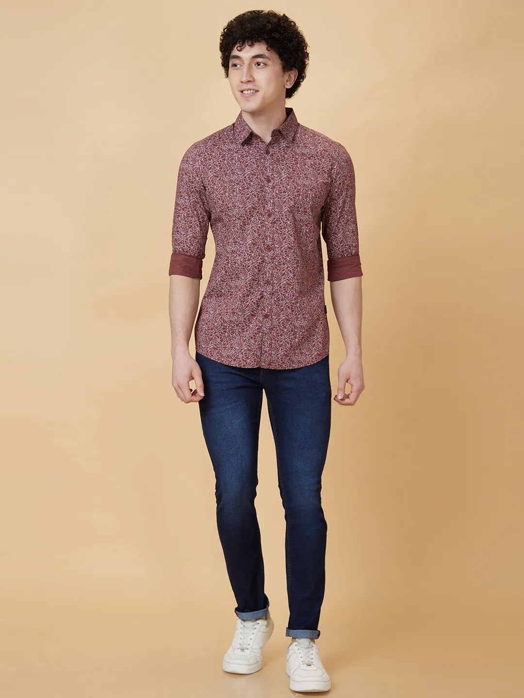 Maroon Slim Fit Regular Collar Men's Shirt by Being Human Clothing