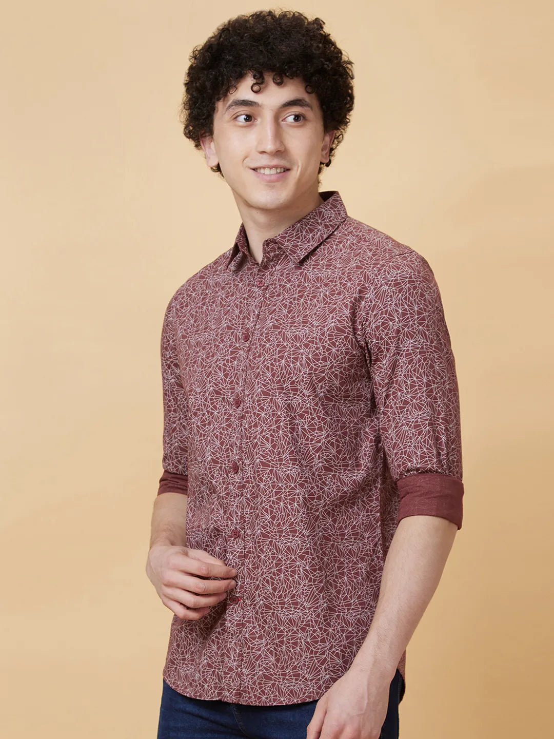 Maroon Slim Fit Regular Collar Men's Shirt by Being Human Clothing