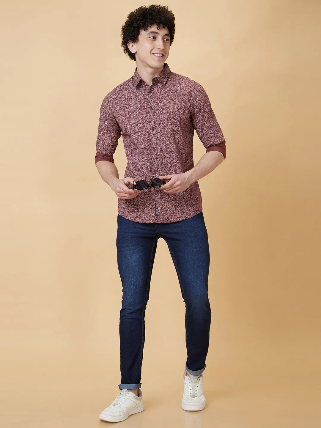 Maroon Slim Fit Regular Collar Men's Shirt by Being Human Clothing