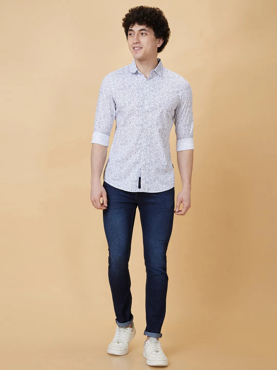 White Slim Straight Fit Regular Collar Long Sleeves Men's Shirt by Being Human Clothing