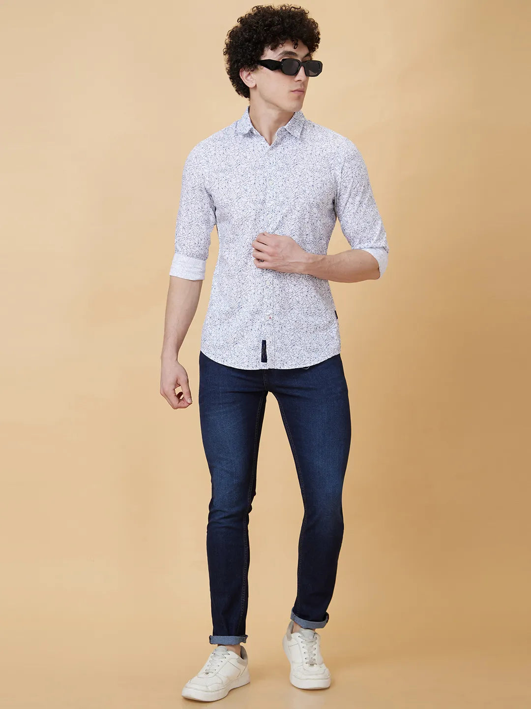 White Slim Straight Fit Regular Collar Long Sleeves Men's Shirt by Being Human Clothing