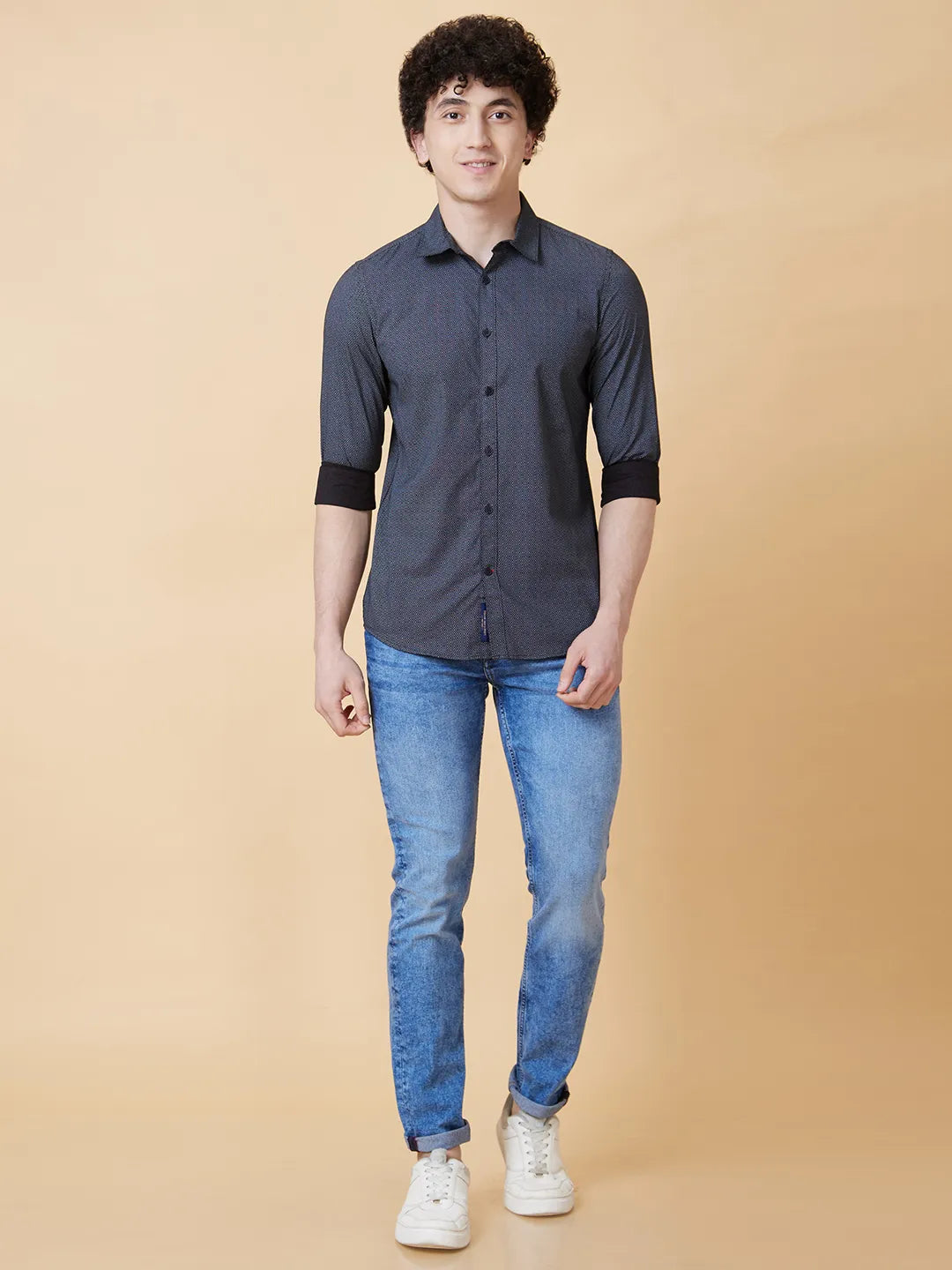 Black Slim Straight Fit Regular Collar Long Sleeves Men's Shirt by Being Human Clothing