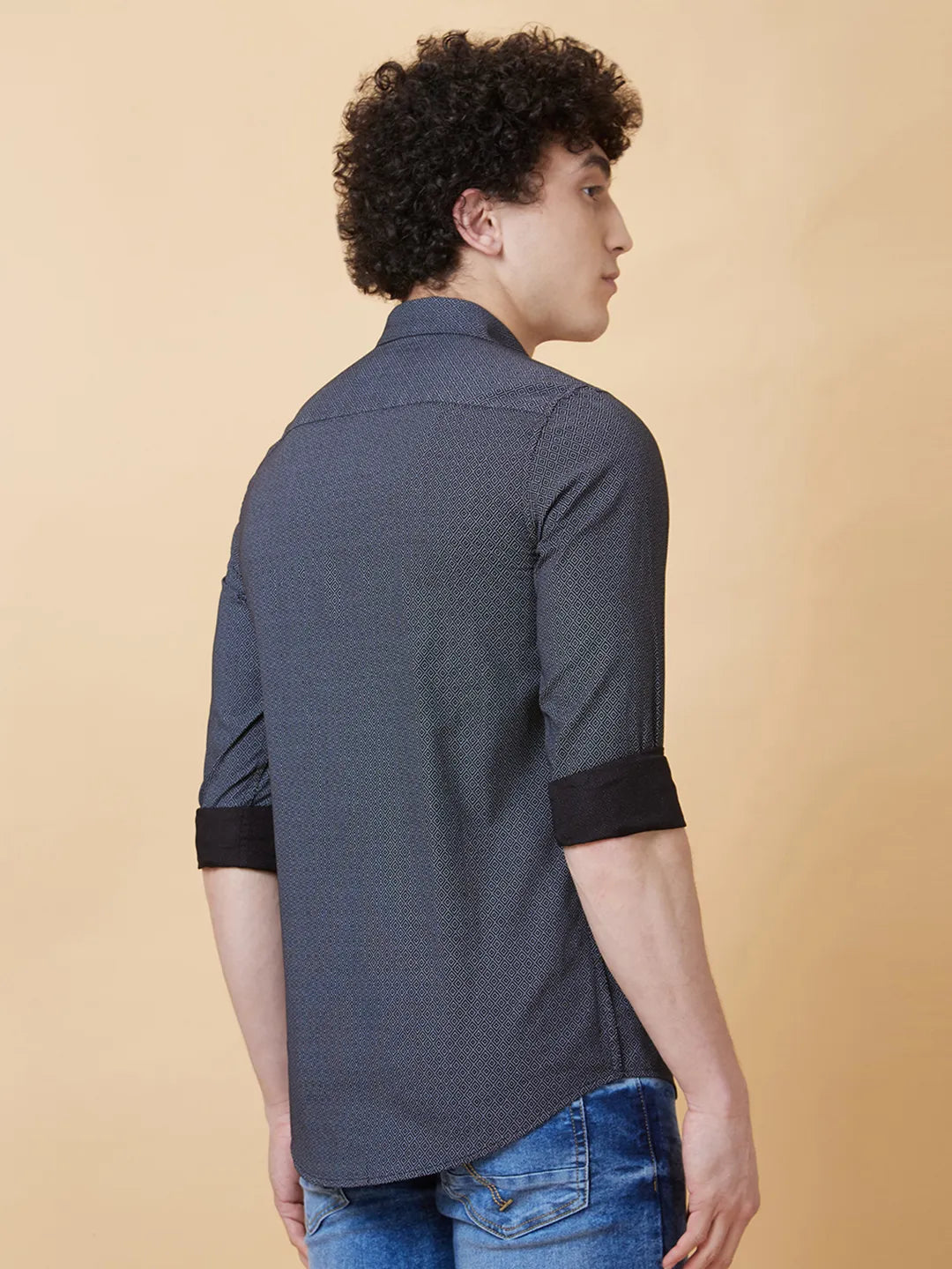 Black Slim Straight Fit Regular Collar Long Sleeves Men's Shirt by Being Human Clothing