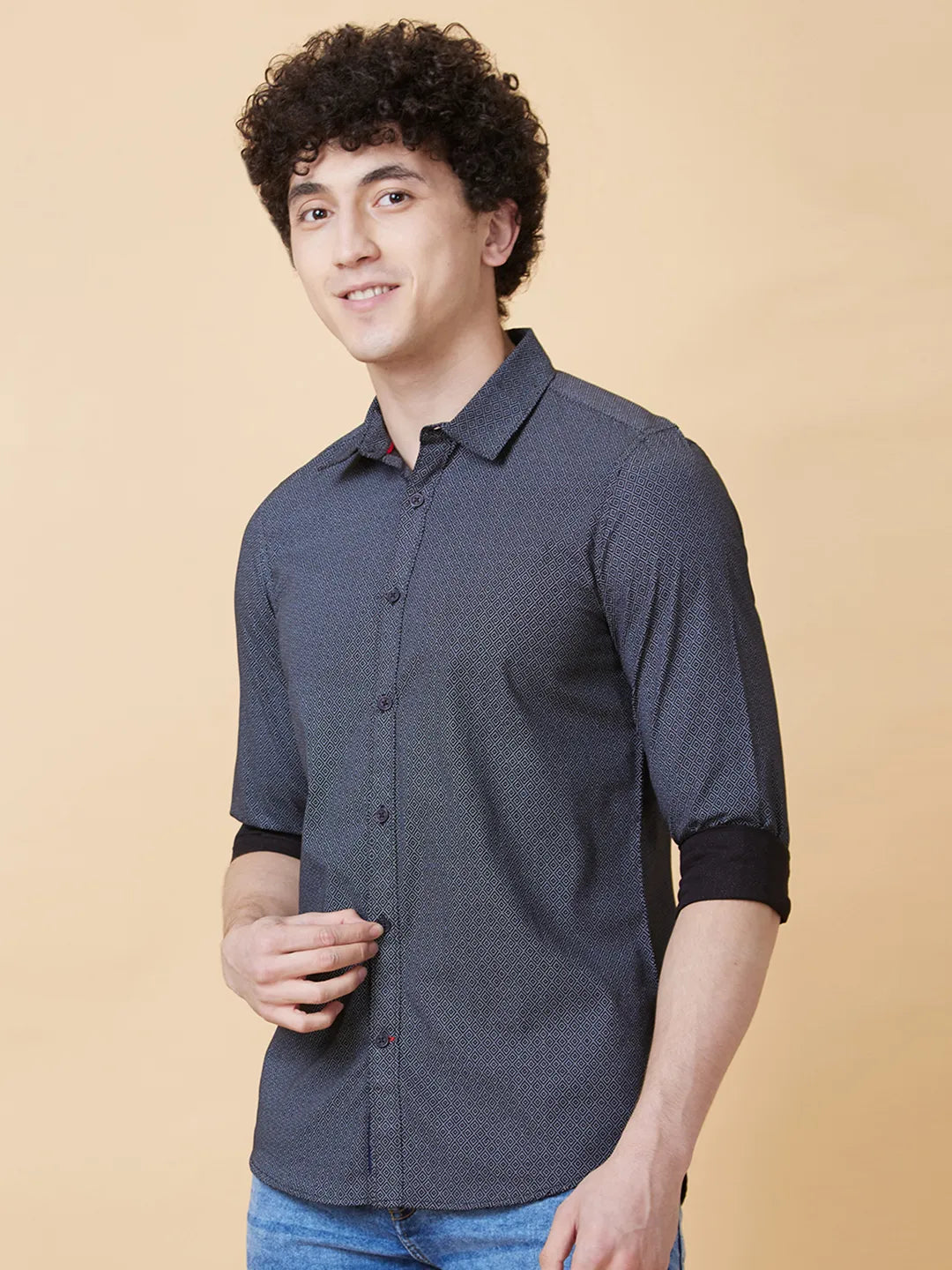 Black Slim Straight Fit Regular Collar Long Sleeves Men's Shirt by Being Human Clothing