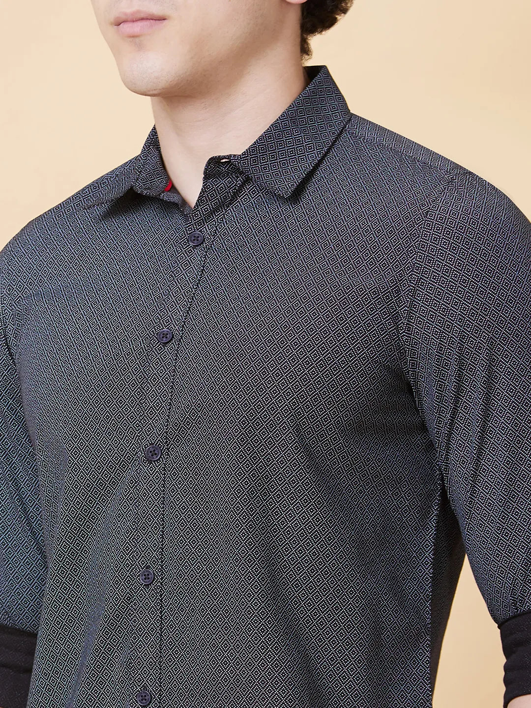 Black Slim Straight Fit Regular Collar Long Sleeves Men's Shirt by Being Human Clothing