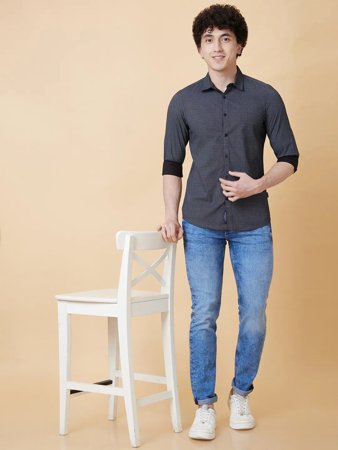 Black Slim Straight Fit Regular Collar Long Sleeves Men's Shirt by Being Human Clothing