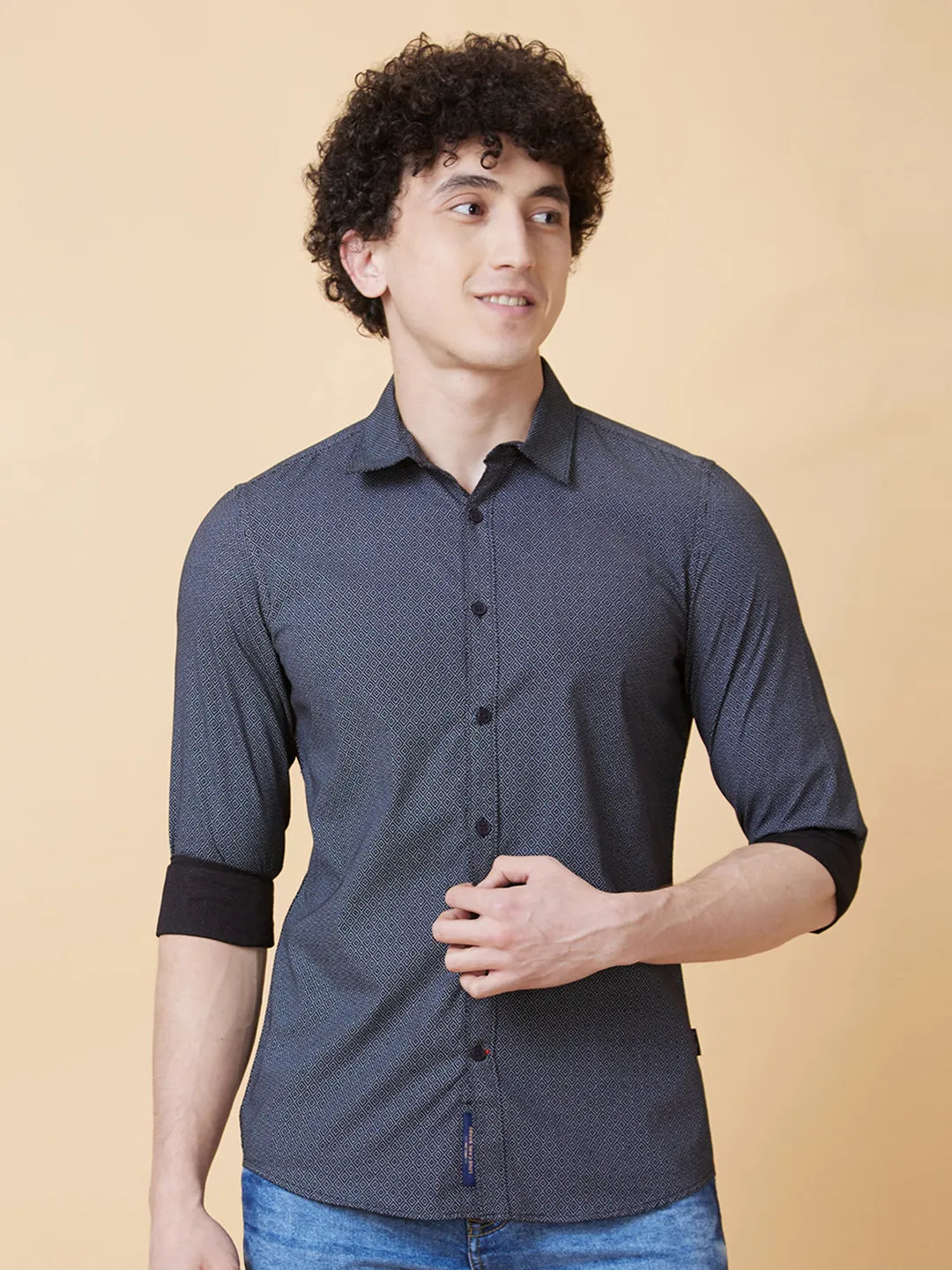 Black Slim Straight Fit Regular Collar Long Sleeves Men's Shirt by Being Human Clothing