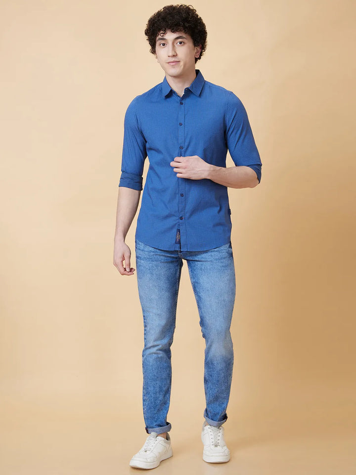 Blue Slim Straight Fit Regular Collar Long Sleeves Men's Shirt by Being Human Clothing