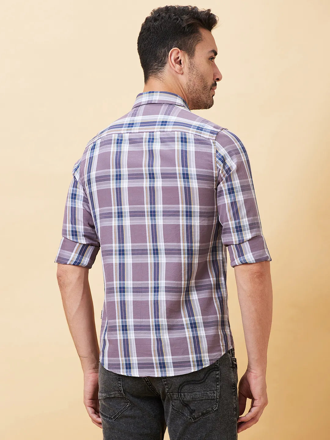 Brown Slim Straight Fit Regular Collar Long Sleeves Men's Shirt by Being Human Clothing