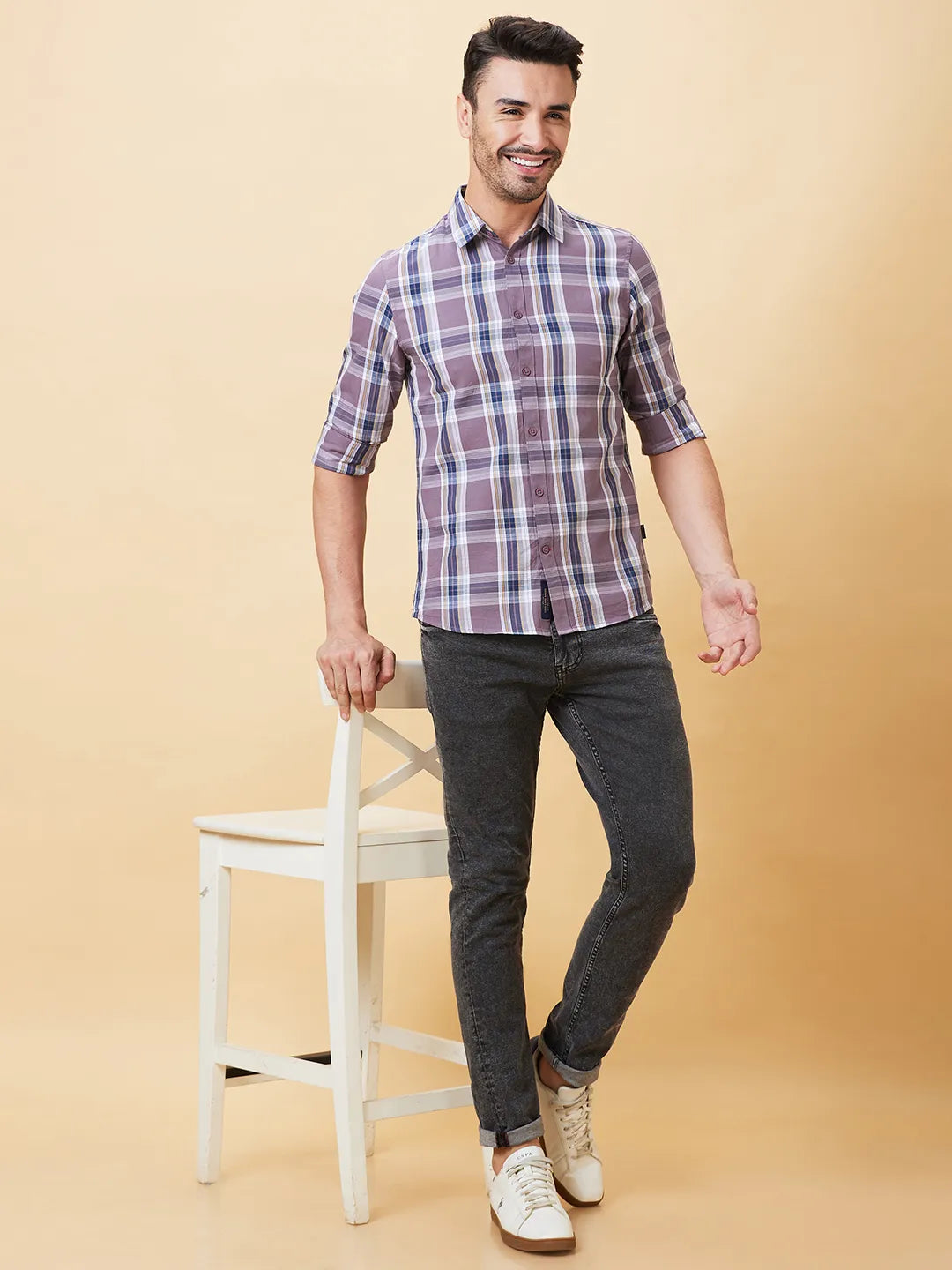 Brown Slim Straight Fit Regular Collar Long Sleeves Men's Shirt by Being Human Clothing