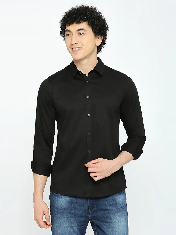 Black Slim Straight Fit Regular Collar Long Sleeves Men's Shirt by Being Human Clothing