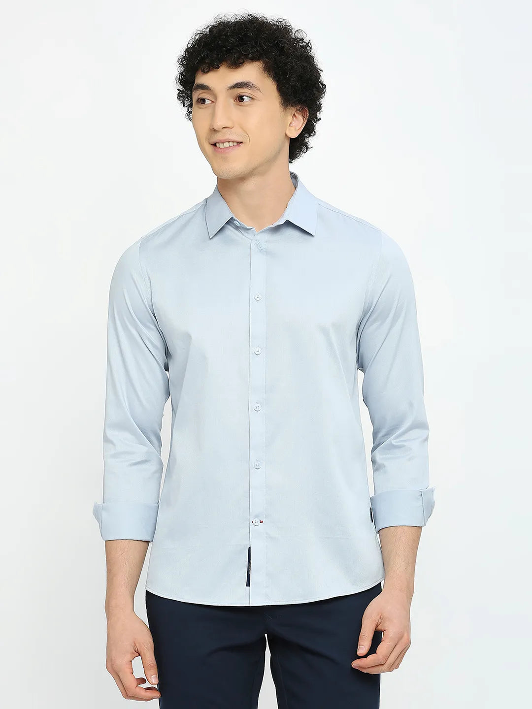 Blue Slim Straight Fit Regular Collar Long Sleeves Men's Shirt by Being Human Clothing
