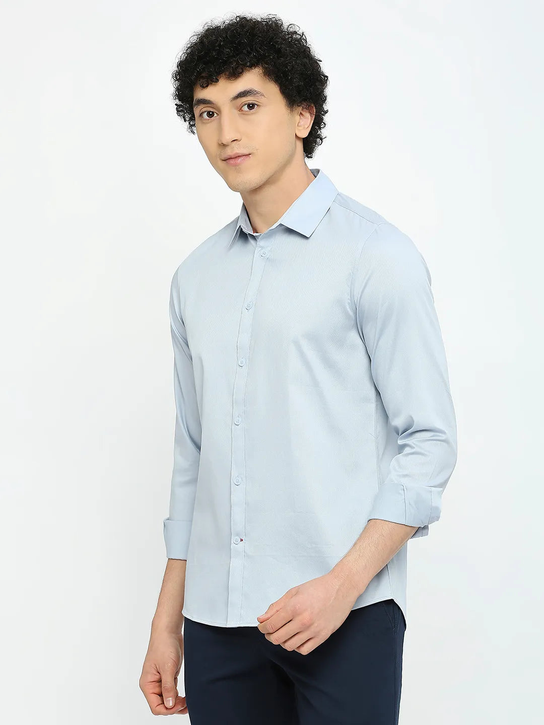 Blue Slim Straight Fit Regular Collar Long Sleeves Men's Shirt by Being Human Clothing