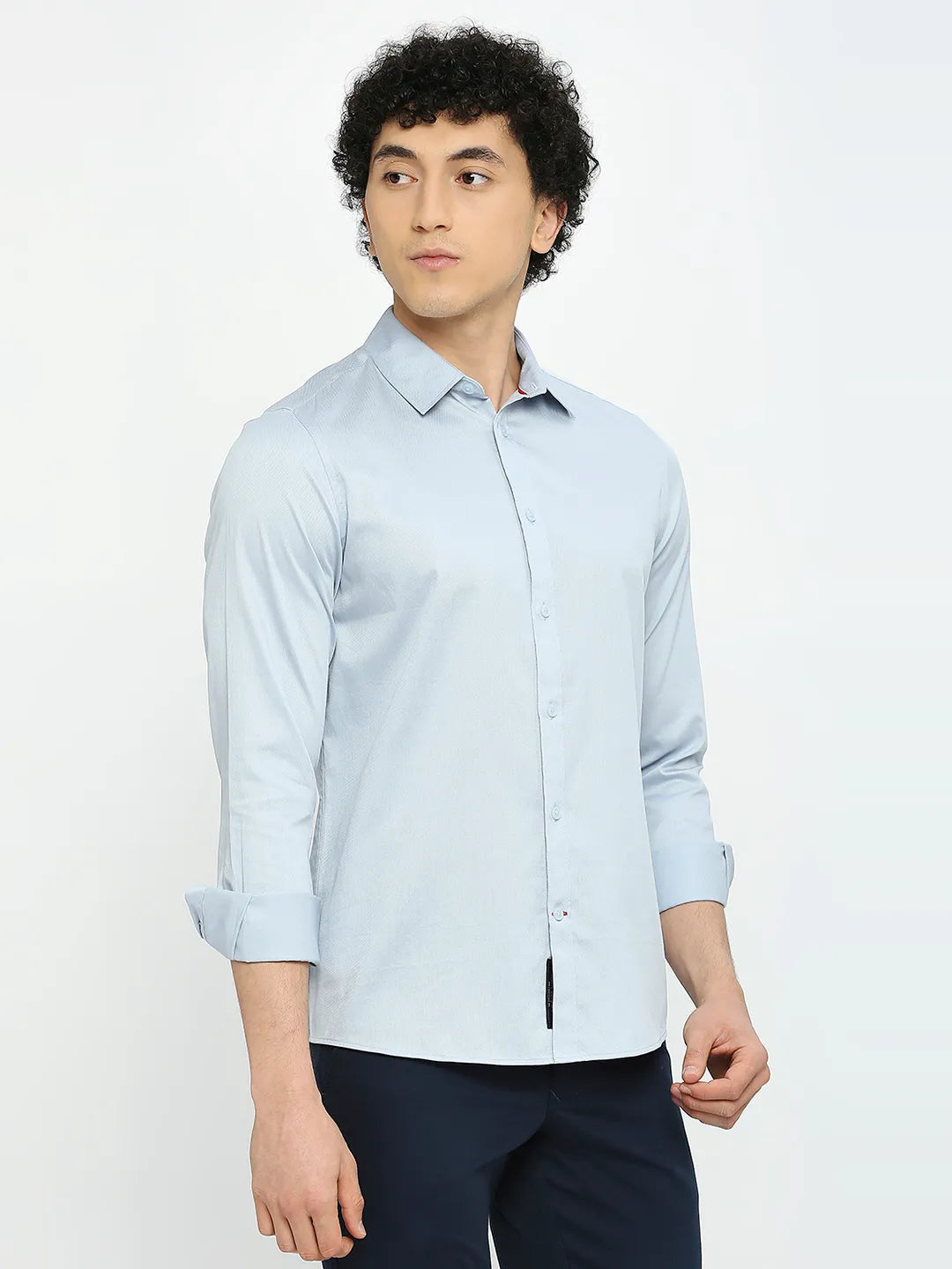 Blue Slim Straight Fit Regular Collar Long Sleeves Men's Shirt by Being Human Clothing