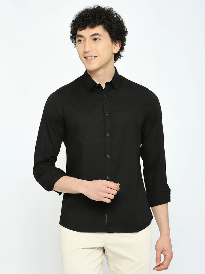 Black Slim Fit Regular Collar Men's Shirt by Being Human Clothing