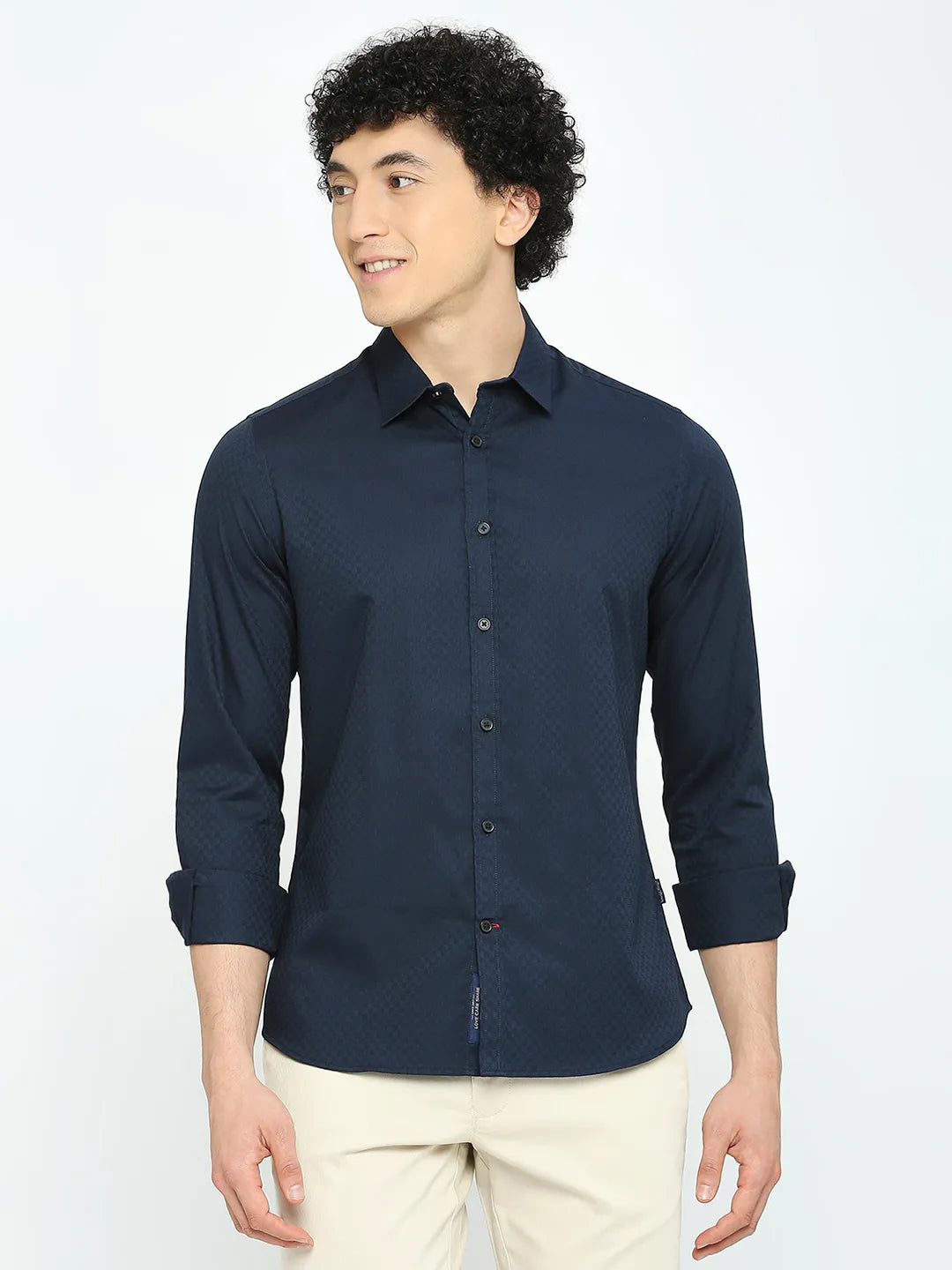 Navy Slim Fit Regular Collar Men's Shirt by Being Human Clothing