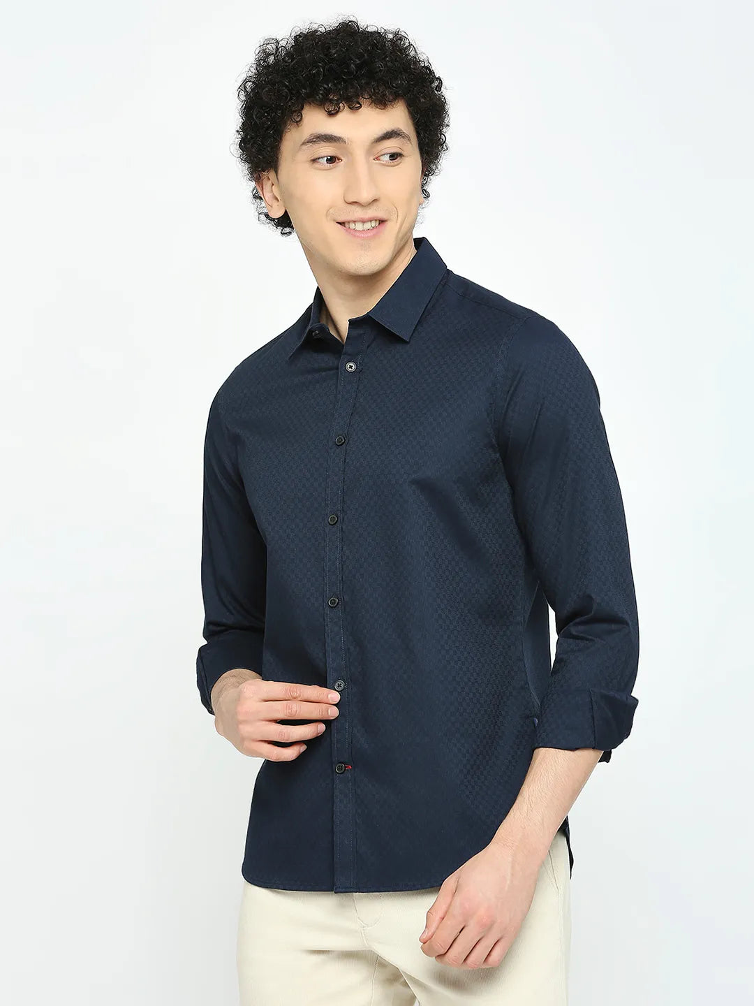 Navy Slim Fit Regular Collar Men's Shirt by Being Human Clothing
