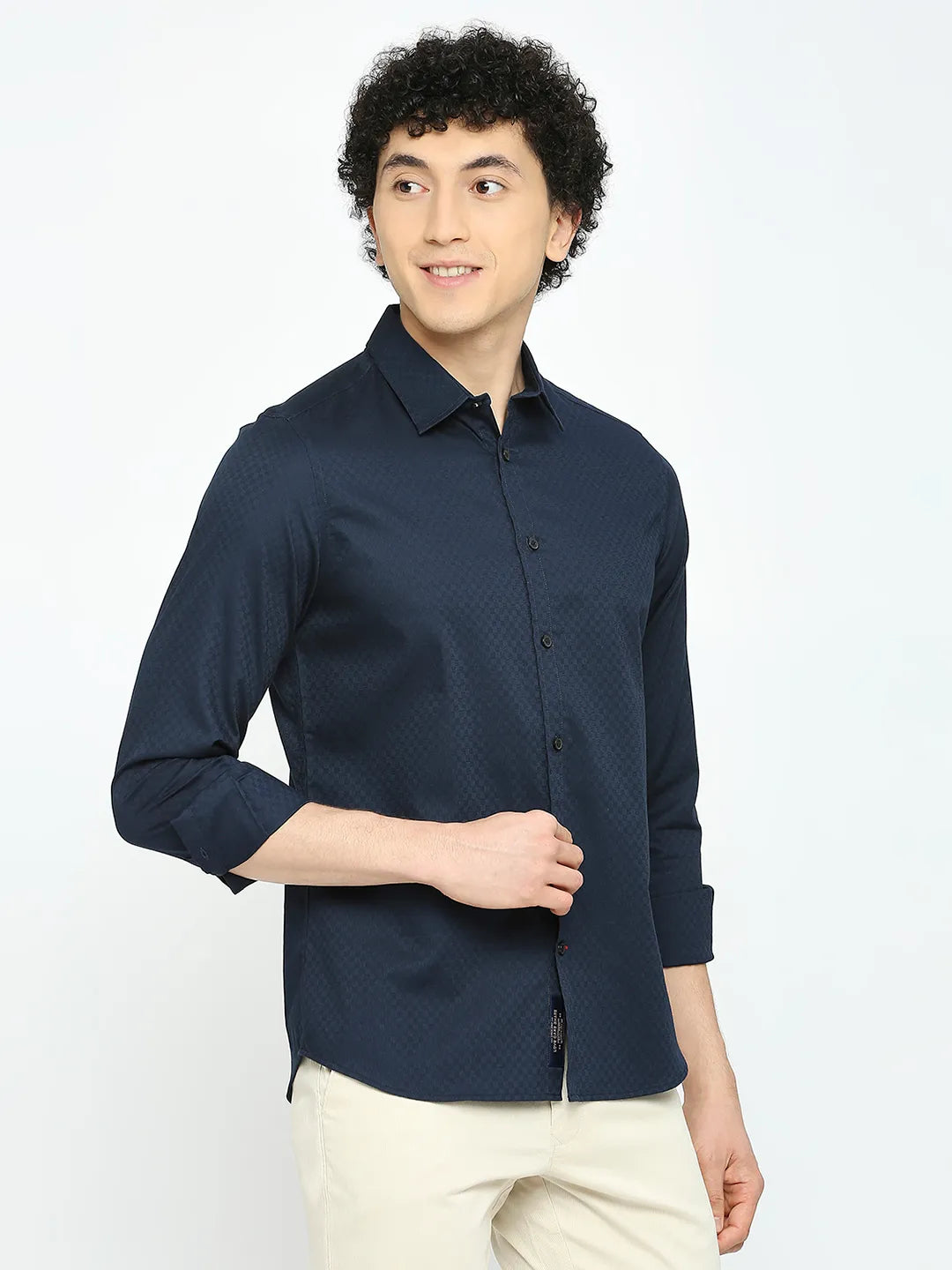 Navy Slim Fit Regular Collar Men's Shirt by Being Human Clothing