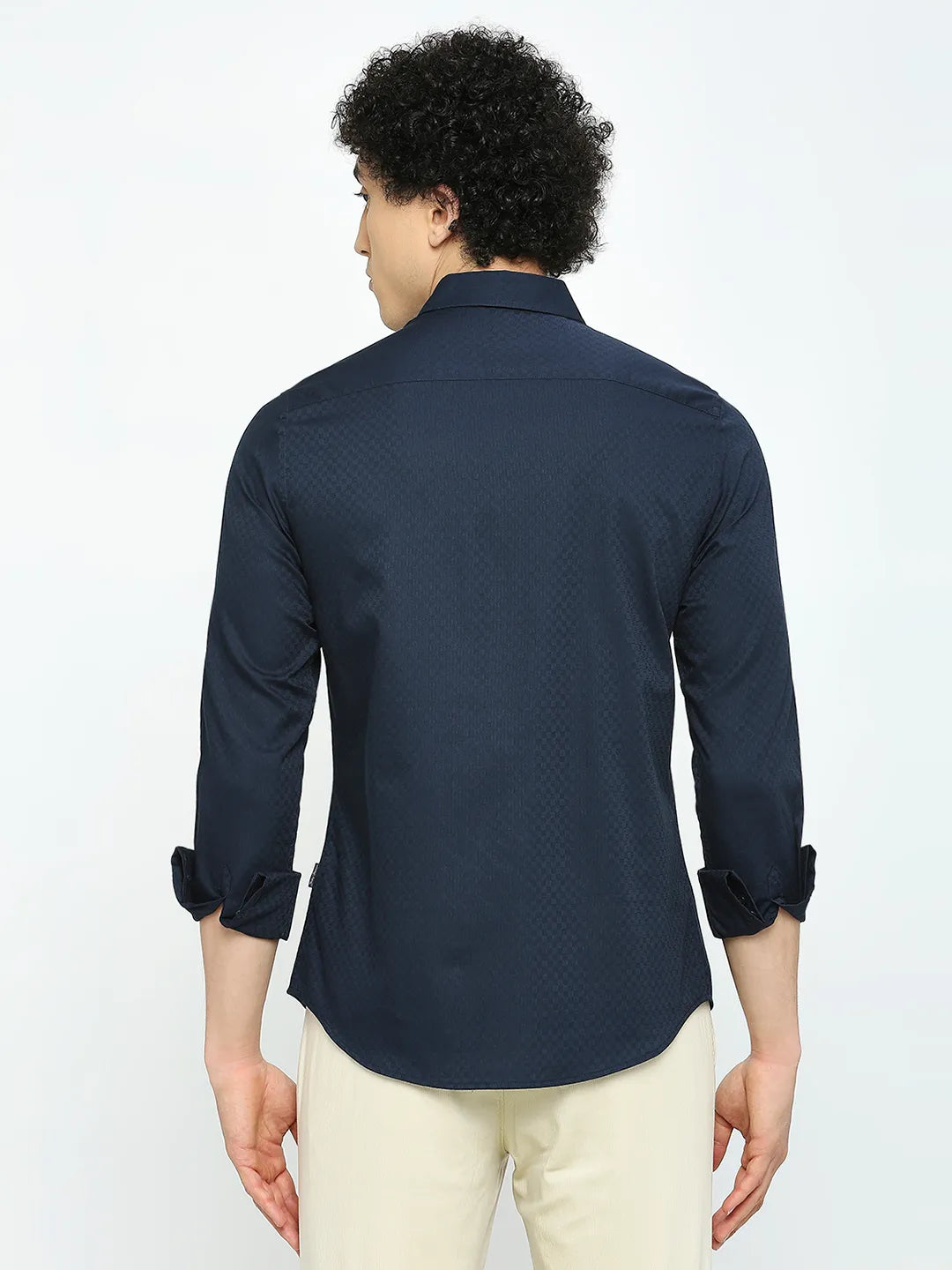 Navy Slim Fit Regular Collar Men's Shirt by Being Human Clothing