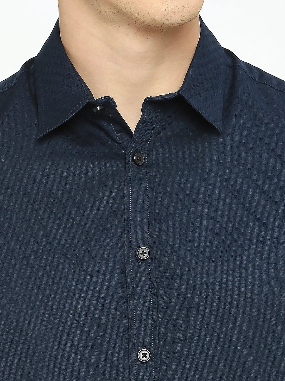 Navy Slim Fit Regular Collar Men's Shirt by Being Human Clothing