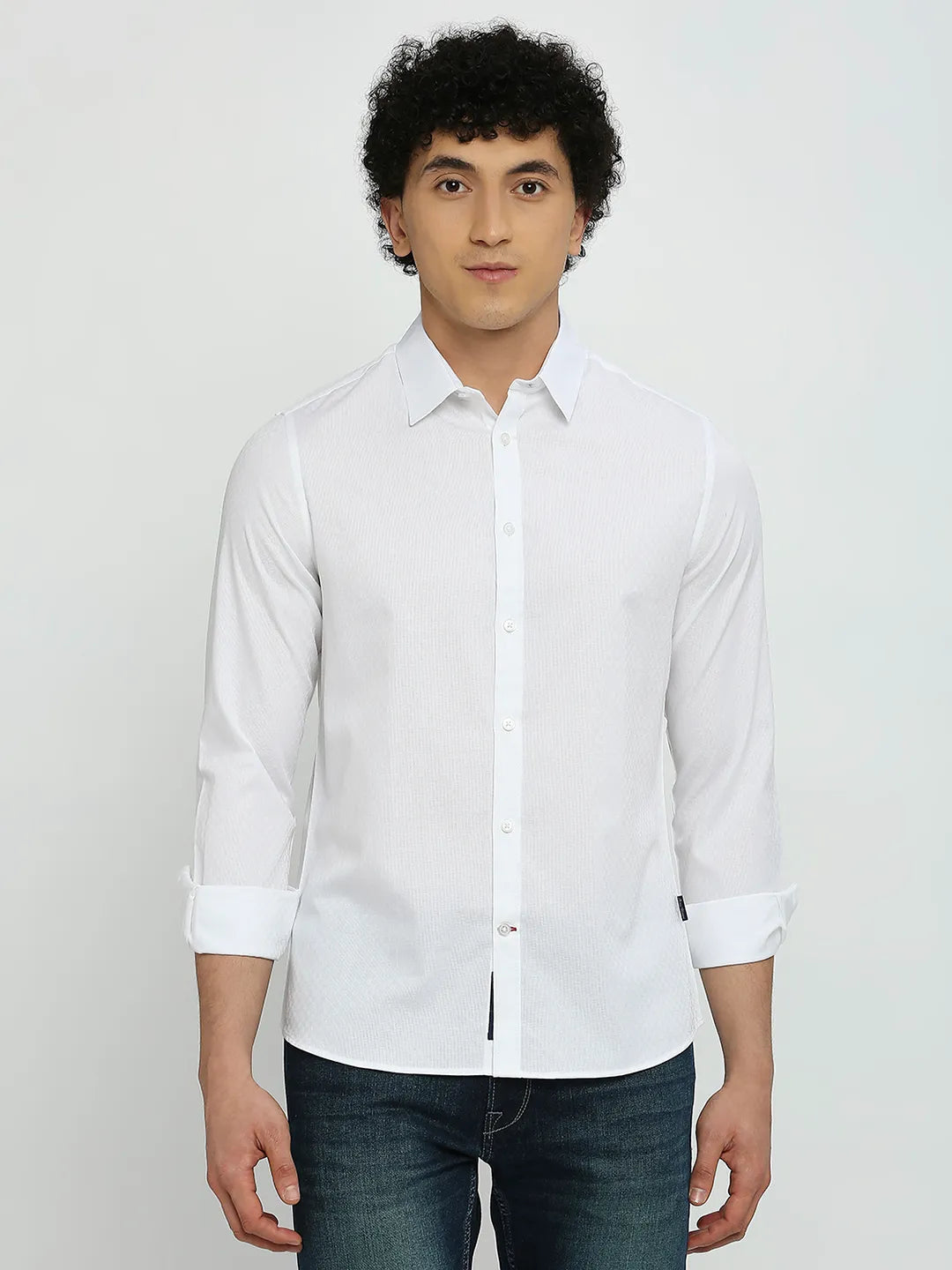 White Slim Straight Fit Regular Collar Long Sleeves Men's Shirt by Being Human Clothing