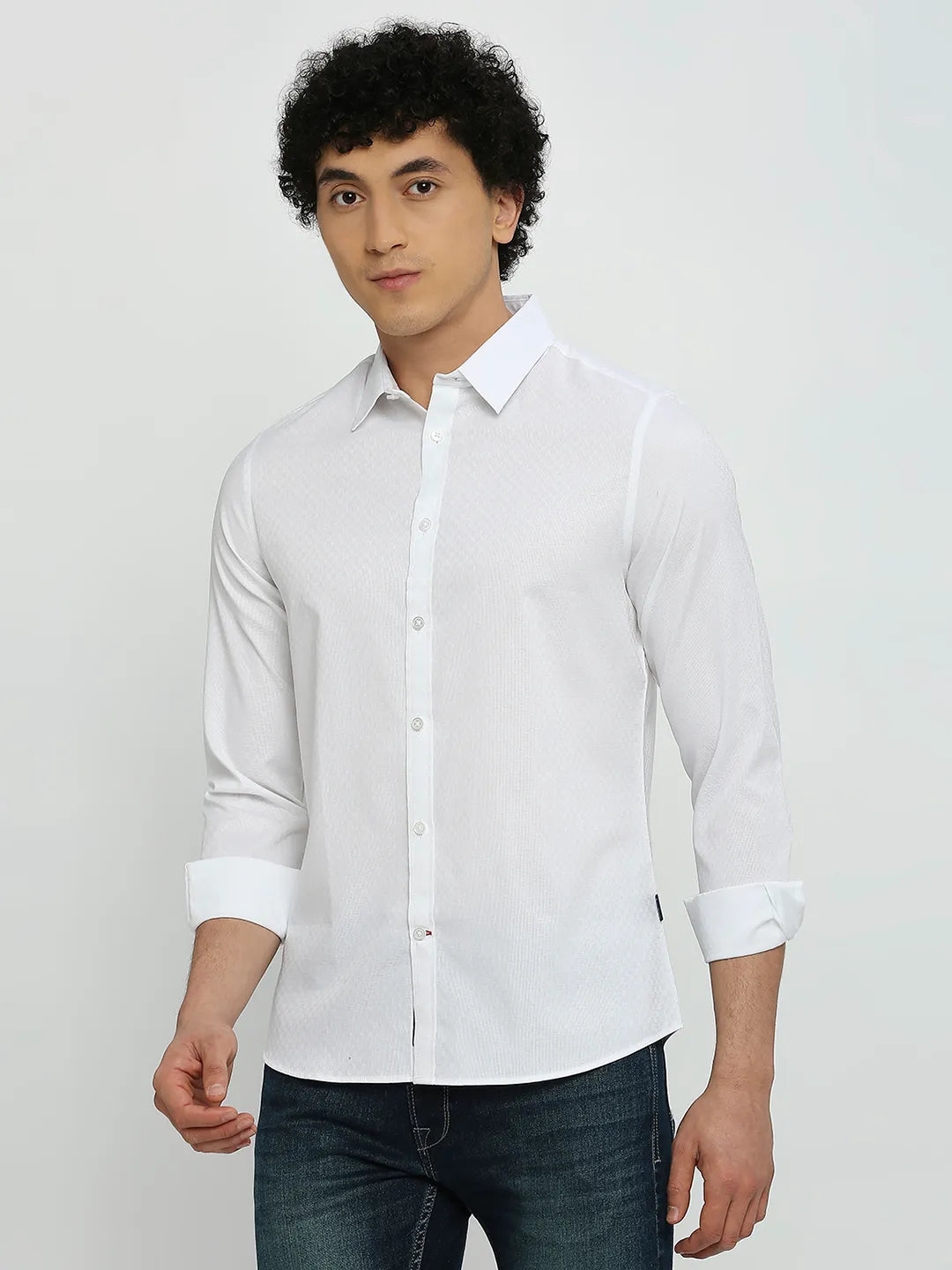 White Slim Straight Fit Regular Collar Long Sleeves Men's Shirt by Being Human Clothing