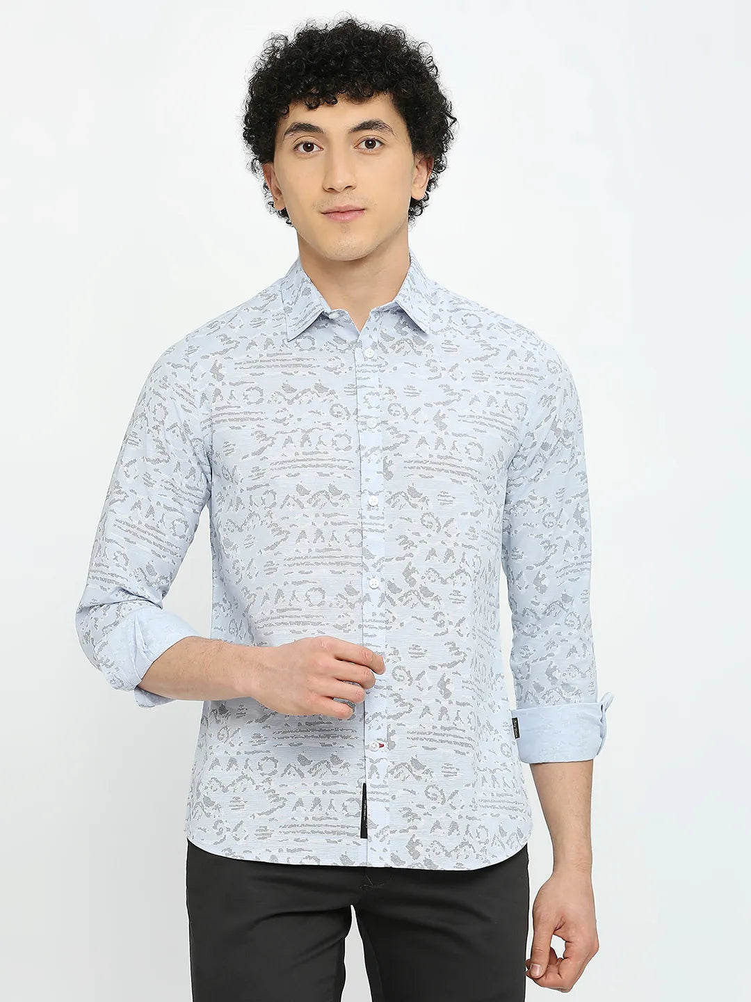 Blue Slim Straight Fit Regular Collar Long Sleeves Men's Shirt by Being Human Clothing