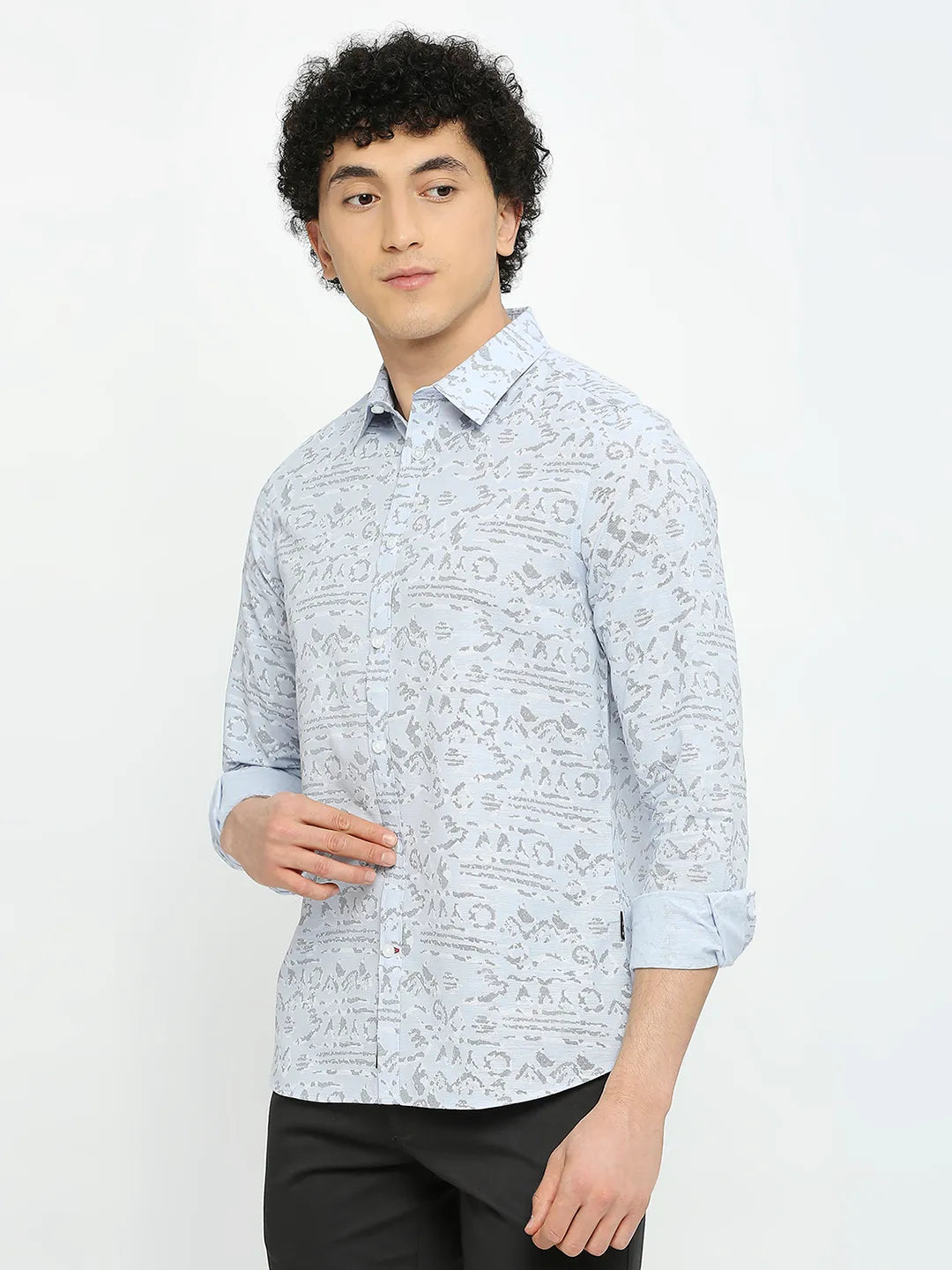 Blue Slim Straight Fit Regular Collar Long Sleeves Men's Shirt by Being Human Clothing