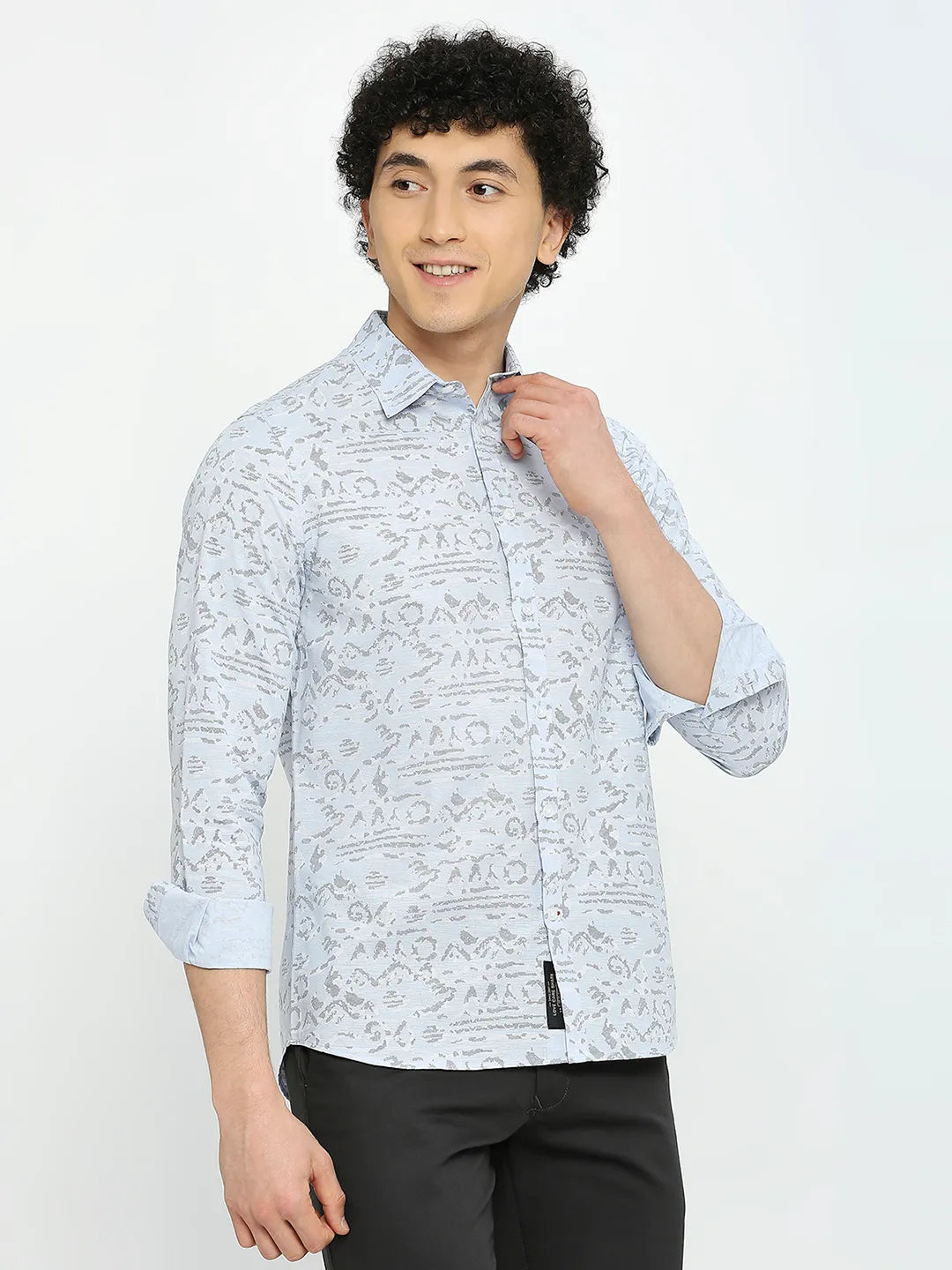 Blue Slim Straight Fit Regular Collar Long Sleeves Men's Shirt by Being Human Clothing