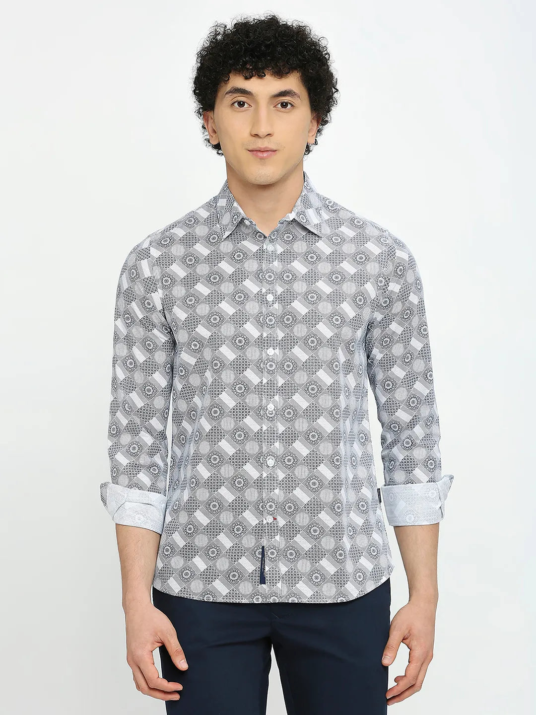 White Slim Straight Fit Regular Collar Long Sleeves Men's Shirt by Being Human Clothing