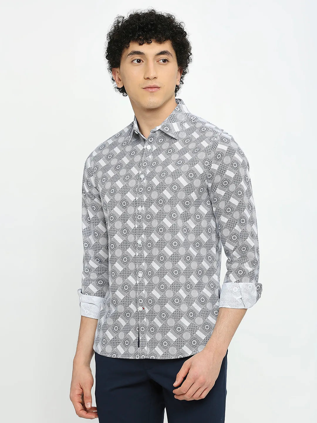 White Slim Straight Fit Regular Collar Long Sleeves Men's Shirt by Being Human Clothing