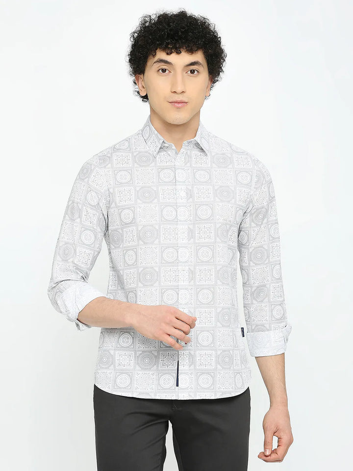 White Slim Straight Fit Regular Collar Long Sleeves Men's Shirt by Being Human Clothing
