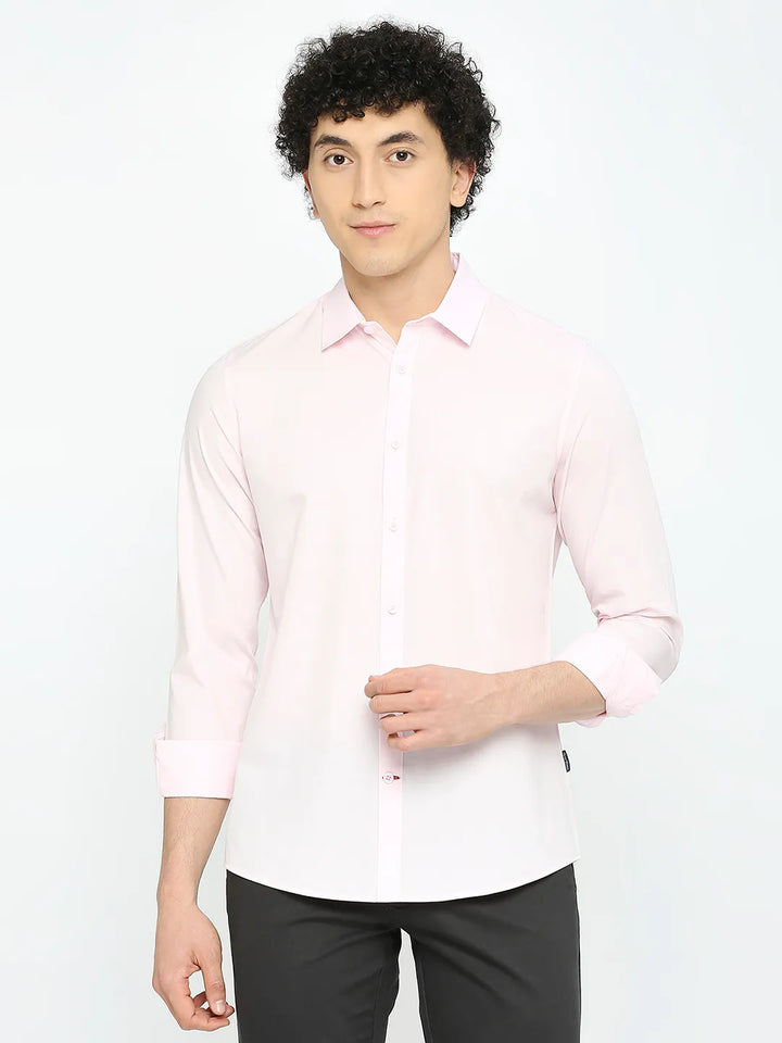 Pink Slim Straight Fit Regular Collar Long Sleeves Men's Shirt by Being Human Clothing