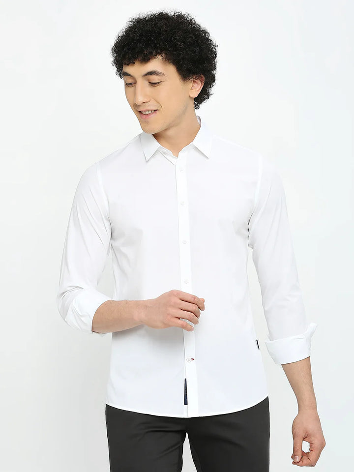 White Slim Fit Regular Collar Men's Shirt by Being Human Clothing