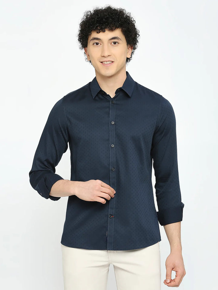 Blue Slim Straight Fit Regular Collar Long Sleeves Men's Shirt by Being Human Clothing
