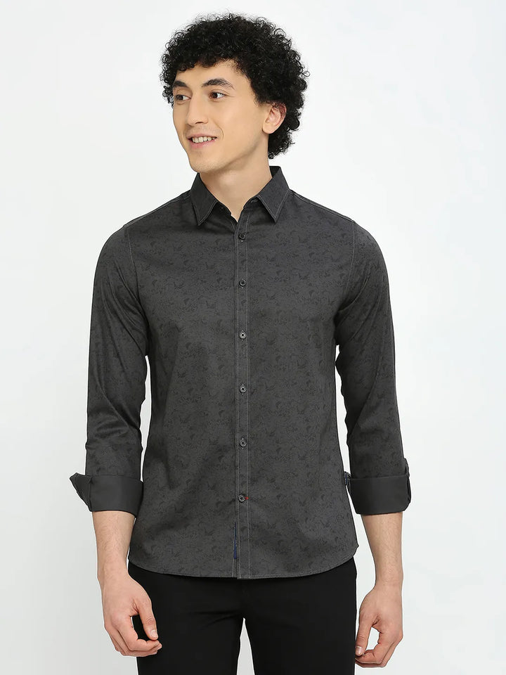 Grey Slim Straight Fit Regular Collar Long Sleeves Men's Shirt by Being Human Clothing