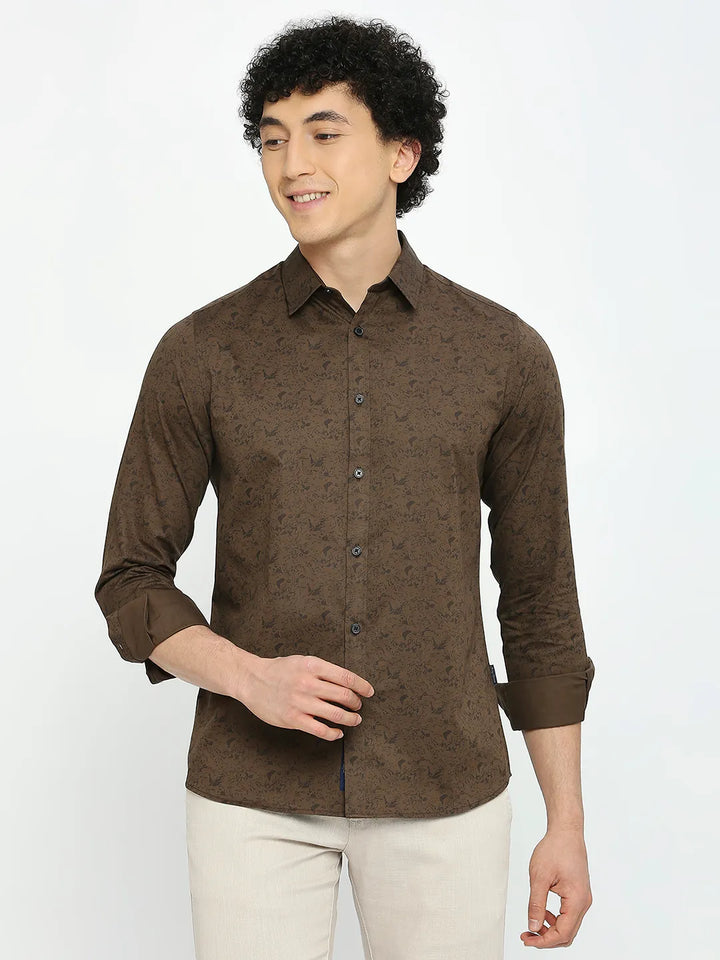 Brown Slim Straight Fit Regular Collar Long Sleeves Men's Shirt by Being Human Clothing
