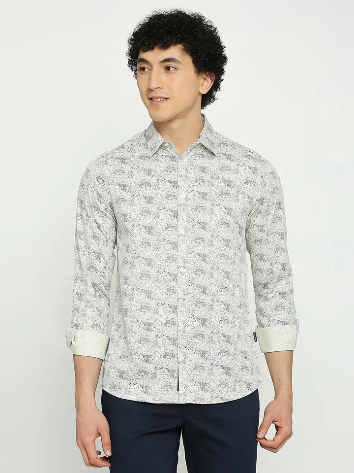 Beige Slim Straight Fit Regular Collar Long Sleeves Men's Shirt by Being Human Clothing