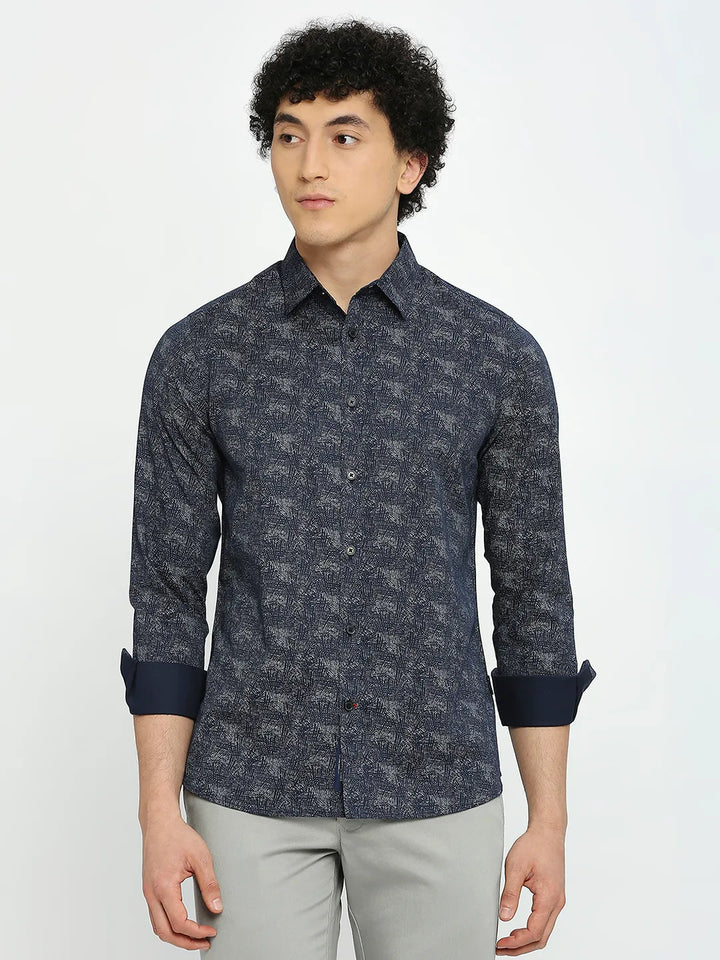 Blue Slim Straight Fit Regular Collar Long Sleeves Men's Shirt by Being Human Clothing