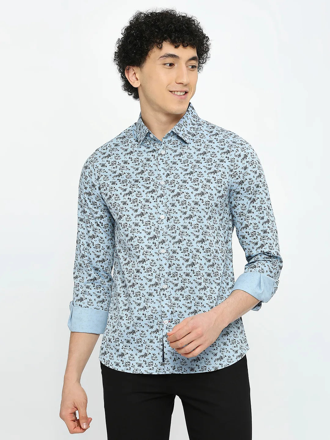 Blue Slim Straight Fit Regular Collar Long Sleeves Men's Shirt by Being Human Clothing