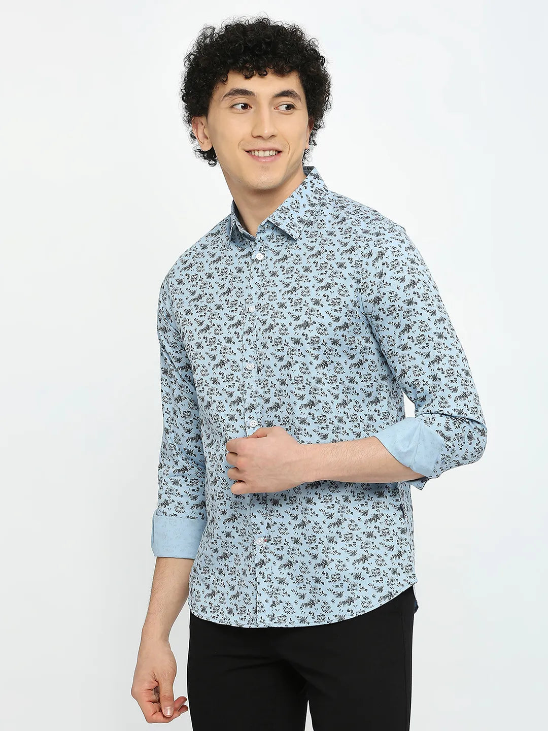 Blue Slim Straight Fit Regular Collar Long Sleeves Men's Shirt by Being Human Clothing