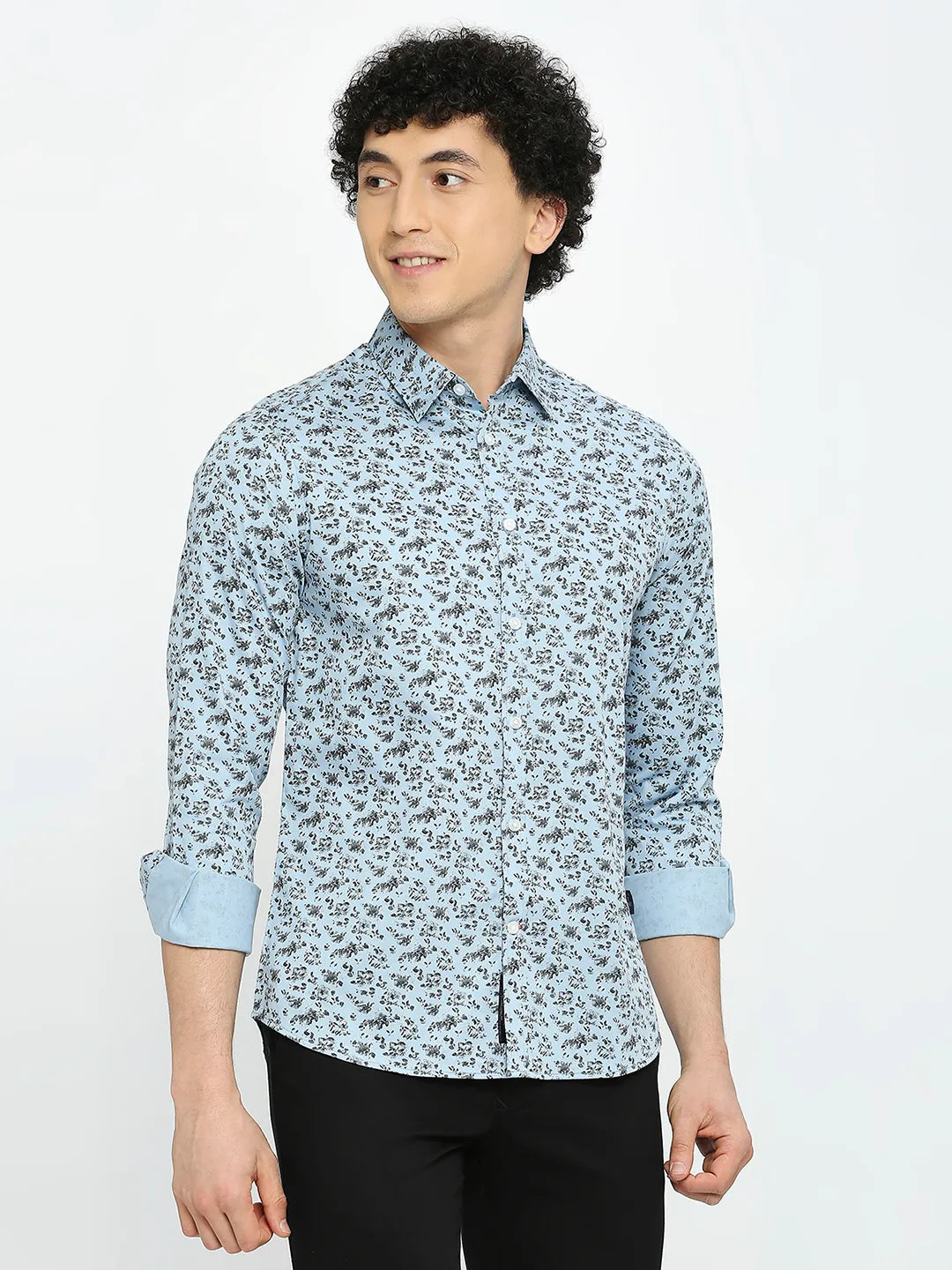 Blue Slim Straight Fit Regular Collar Long Sleeves Men's Shirt by Being Human Clothing