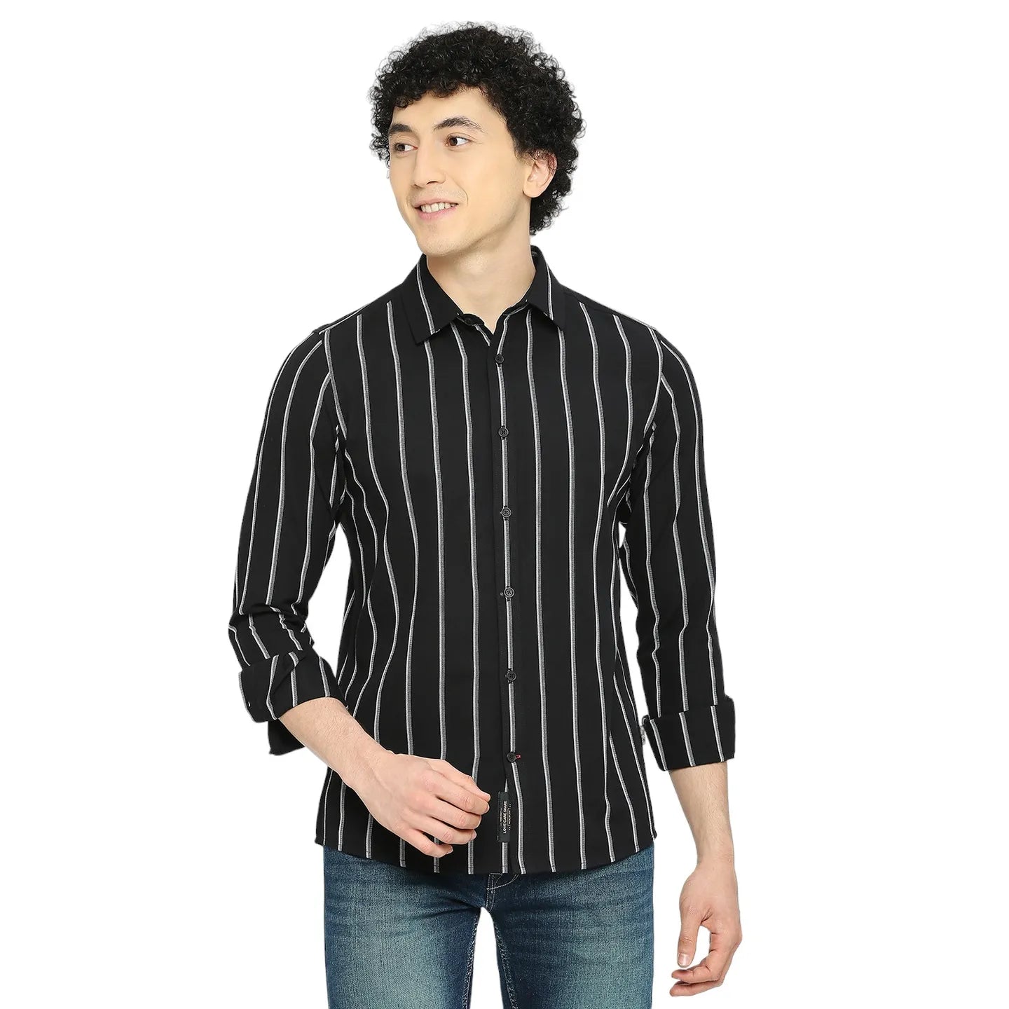Black Slim Straight Fit Regular Collar Long Sleeves Men's Shirt by Being Human Clothing