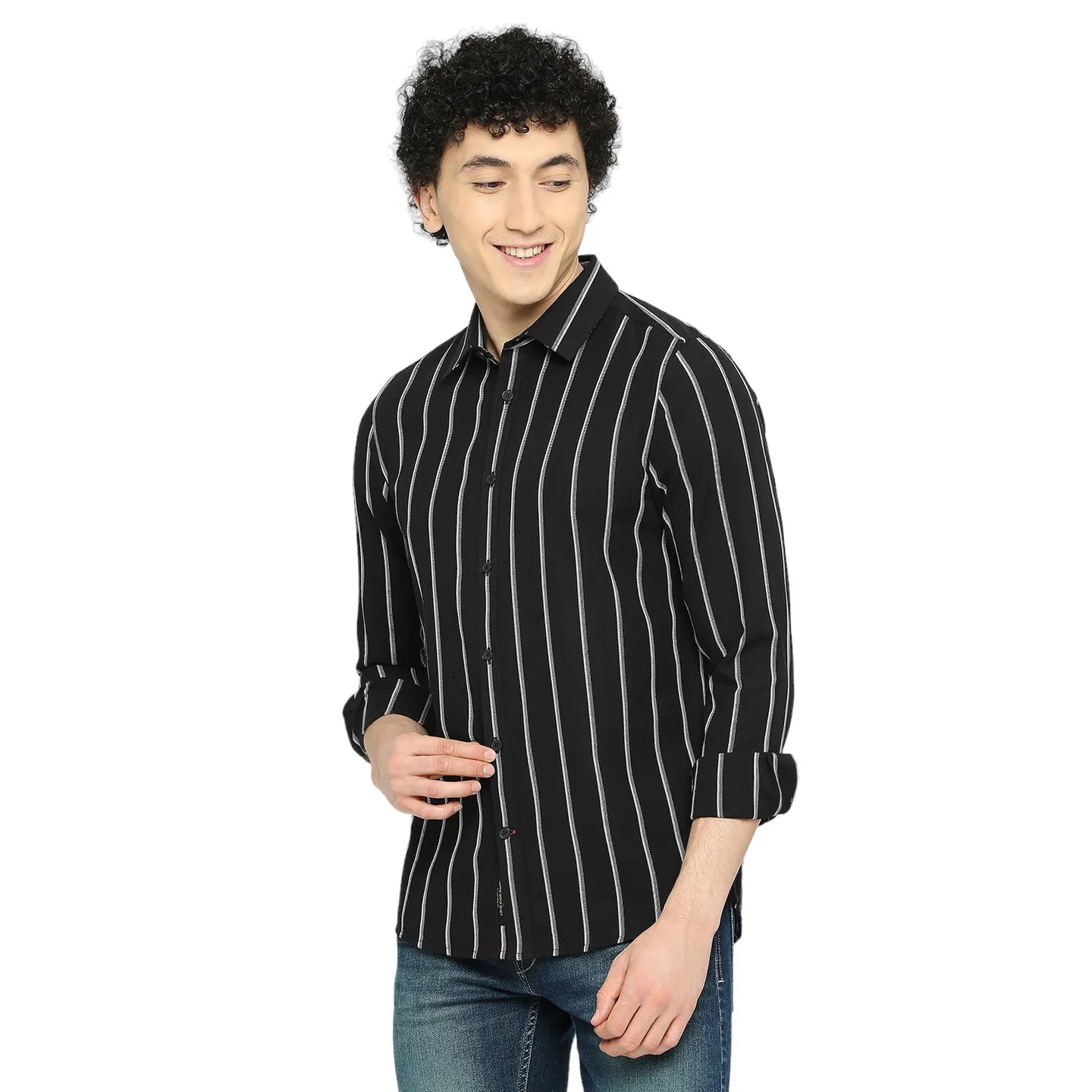 Black Slim Straight Fit Regular Collar Long Sleeves Men's Shirt by Being Human Clothing