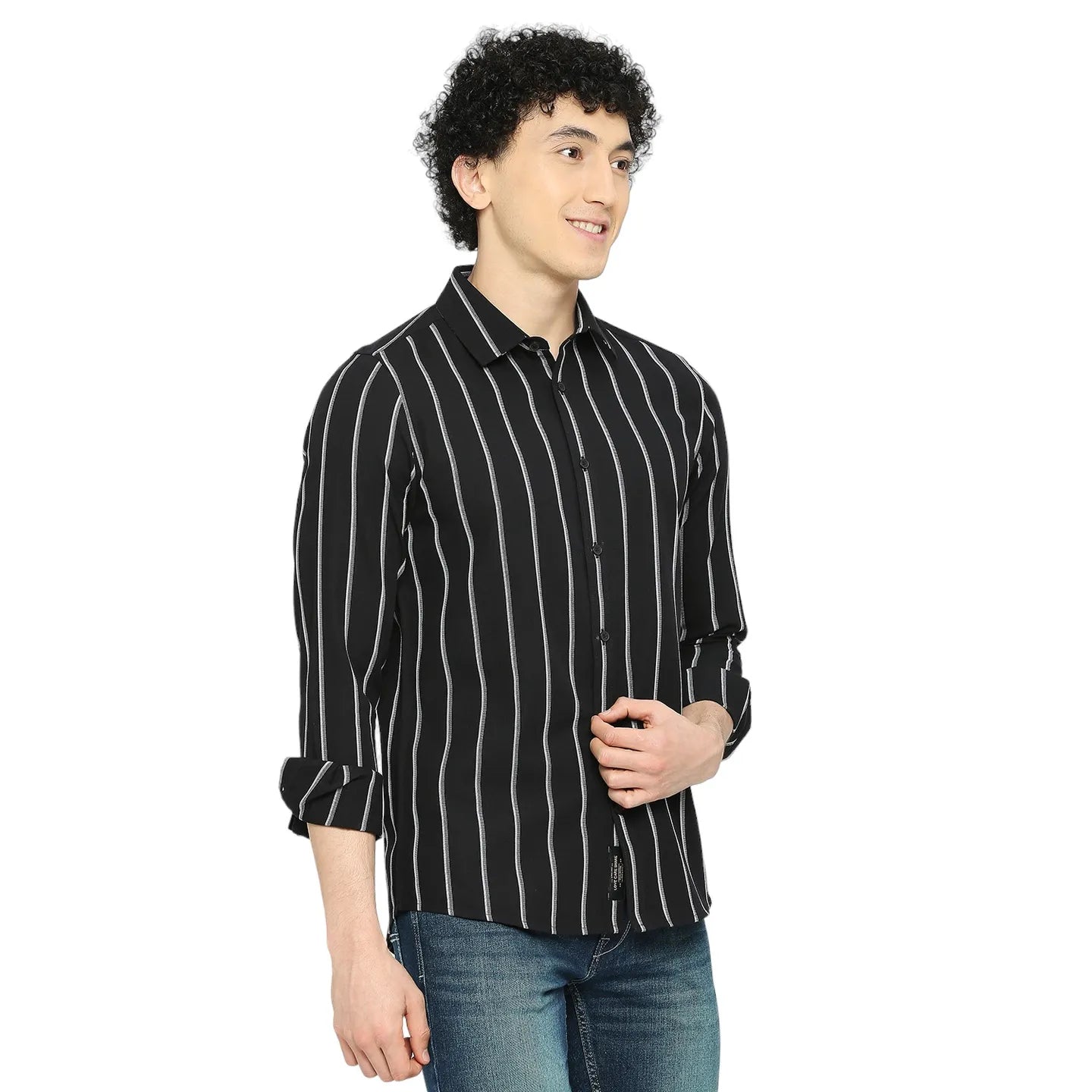 Black Slim Straight Fit Regular Collar Long Sleeves Men's Shirt by Being Human Clothing