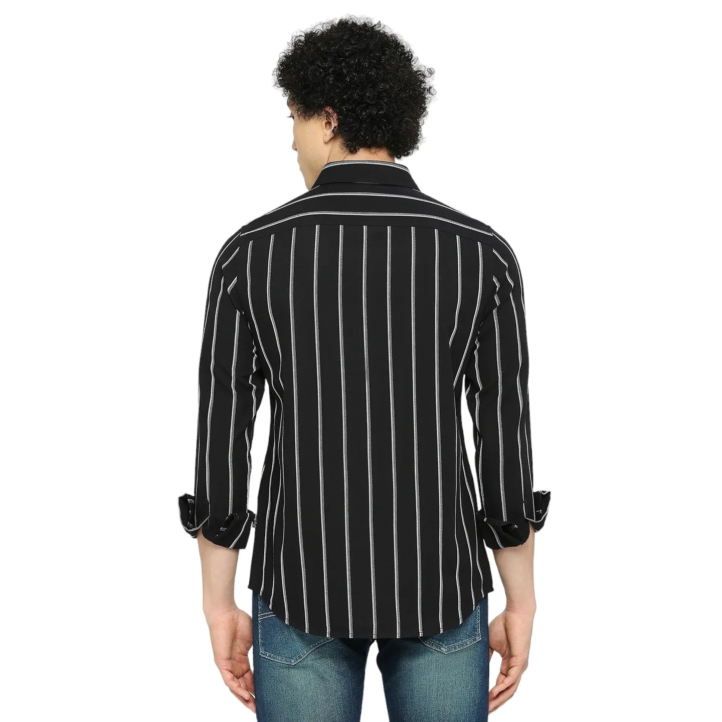Black Slim Straight Fit Regular Collar Long Sleeves Men's Shirt by Being Human Clothing